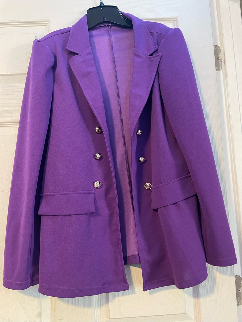 Temu Women's Elegant Solid Violet Purple Blazer with Gold Metallic Buttons XXL